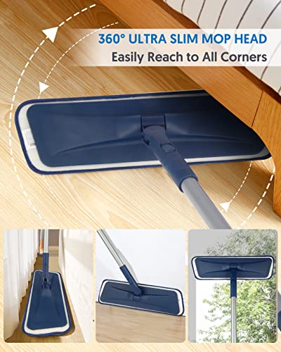 Microfiber Mops For Floor Cleaning - Bpawa Flat Floor Mop Wet Dry Dust Mop For Hardwood Floors Laminate Wood Tile Vinyl Wall Hard Surface, Bathroom Kitchen Mop With 4 Reusable Washable Chenille Pads #TOP3