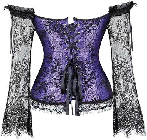 Image of Women's Lace up Gothic Jacquard Shoulder Straps Tank Overbust Shaper Corset Bustiers Top