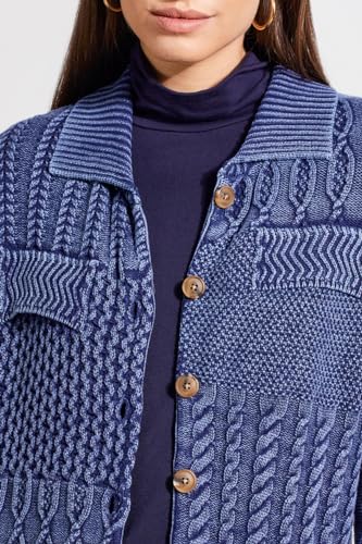 Image of Tribal Women's Tribal Women's Button-up Patchwork Sweater Shacket Drop Shoulder with Special Wash