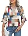 Peasant Blouses for Women Boho Tops V Neck Blouse Summer Ruffle Elbow Length Sleeve Tops Multicolor Checkered Print S