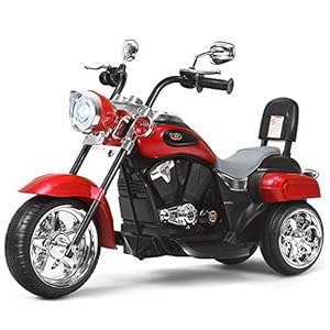 Costzon Kids Motorcycle, 6V Battery Powered Ride on Chopper Motorcycle w/Horn, Headlight, 3-Wheel Stable Ride on Toys, Electric Toddler Motorcycle for Kids Boys Girls Gift (Red)