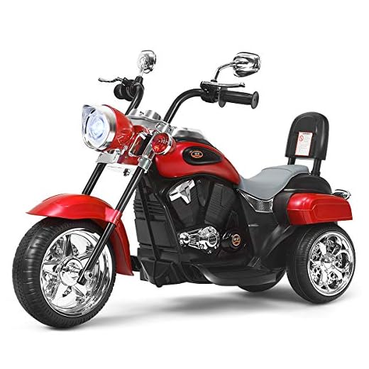 Costzon Kids Motorcycle, 6V Battery Powered Ride on Chopper Motorcycle w/Horn, Headlight, 3-Wheel Stable Ride on Toys, Electric Toddler Motorcycle for Kids Boys Girls Gift (Red)