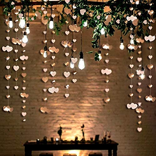 Image of Valentines Day Party Decorations Champagne Gold Heart Garland Metallic Glitter Paper Love Heart Streamer Banner for Anniversary Mothers Day Engagement Bridal Shower Wedding Bachelorette Birthday Party