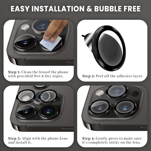 Image of ArmourPro Premium Camera Lens Protector Tempered Glass Compatible For iPhone 14 Pro Max and iPhone 14 Pro Tough HD Individual Aluminum Alloy Rings 9H Camera Cover , Scratch-Resistant,Camera Lens Protection| Black