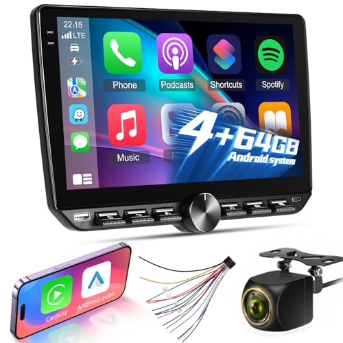 4 + 64 G Android 15 estéreo para carro com carplay sem fio e Android Auto - rádio com tela sensível ao toque de 25 cm com EQ/DSP/5G WiFi/navegação GPS/SWC + câmera traseira AHD