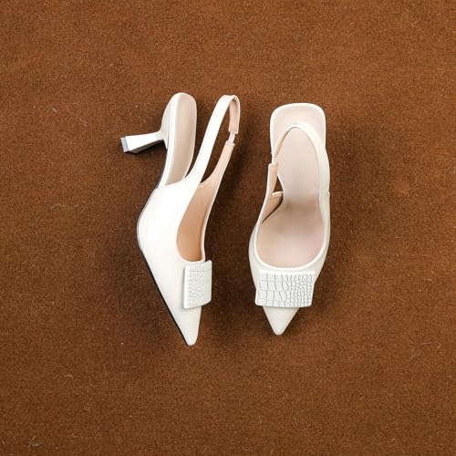 Women's Patent Leather Square Buckle Kitten Heel Slingback Pumps with Ankle Strap Fashion Slip On Closed Pointed Toe Heeled Sandals Summer Casual Work Office Wedding Dressy High Heels2