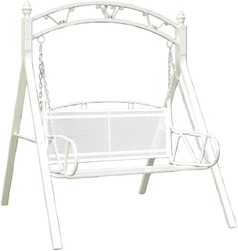 Swing Outdoor Frame, 2 Person Patio Swing Chair, Iron Swing Rocking Chair, 2 Seats, Adults, Kids, Garden Chair, Waterproof, Sunscreen, Outdoor/Indoor, Patio/Villa/Small Garden Reinforced White Version with Double Seat Cushion