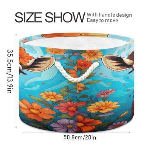 Round Cute Giraffe Flower Storage Basket Large Organizer Bin Laundry Hamper Toy Storage Basket with Handle for Nursery Clothes Toys 202b4192