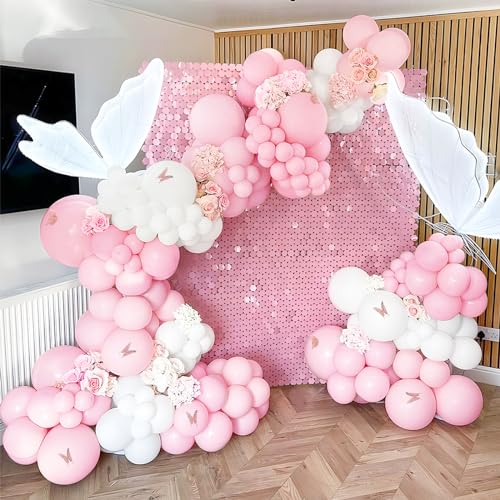 Pink White Balloon Arch Kit,151 Pcs Pastel Pink Balloon Garland Kit with Butterfly Stickers Latex Balloons Different Sizes 18/12/10/5 Inch for Wedding Bridal Shower Baby Shower Party Decorations - Image 4