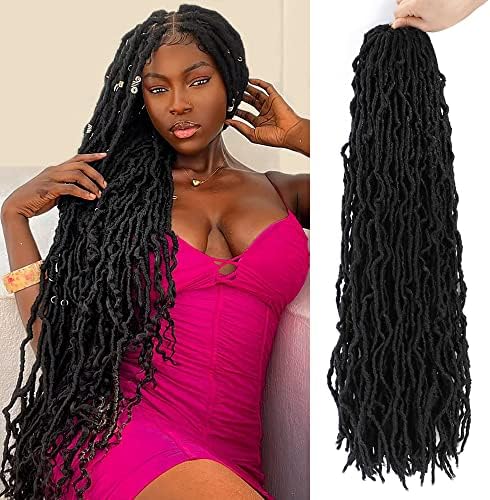 VITALITY Faux Locs Crochet Hair Soft Locs 30 inch 6 Packs 90 Strands Long Natural Black Curly And Pre Looped Synthetic Goddess Locs Braids Hair For Black Women (6Packs,1B)