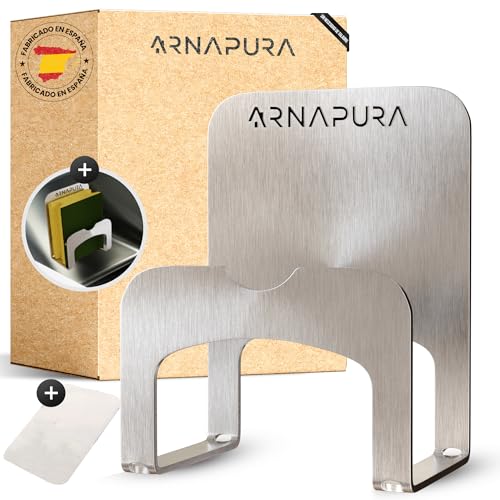 ARNAPURA Soporte Estropajo Fregadero | Incluye Adhesivo 3M para instalarlo sin taladrar | Soporte porta Estropajos Fregadero y Organizador de Fregadero (Plata)