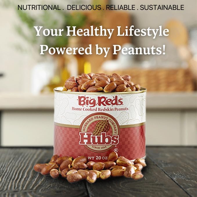 Miniatura 3 de Hubs Peanuts Big Reds - Nueces de Virginia prémium con pieles rojas - Sabor salado recién cocido en casa - Bocadillos saludables, ricos en