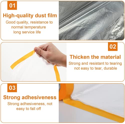 Masking Film,Tape And Drape, Pre-Taped Masking Film, Adhesive Plastic Painting Drop Film, Multi Use Paint Masking Paper For Furniture,Wall, Car 59" W X 65' Long 2-Roll #TOP3