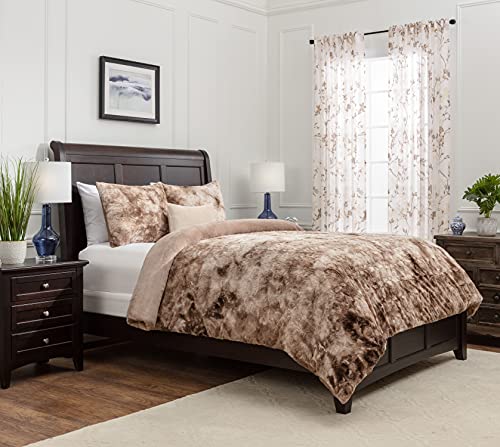 Chanasya Wolf Faux Fur Duvet Cover Set - Faux Fur & Minky Blanket Duvet Cover (104” X 90”) & 2 Pillow Shams (20” X 36”) - 3-Piece Set, Beige, King #TOP2