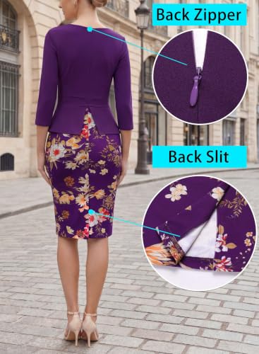 Image of VFSHOW Womens Work Business Office Front Zipper Peplum Church Sheath Dress