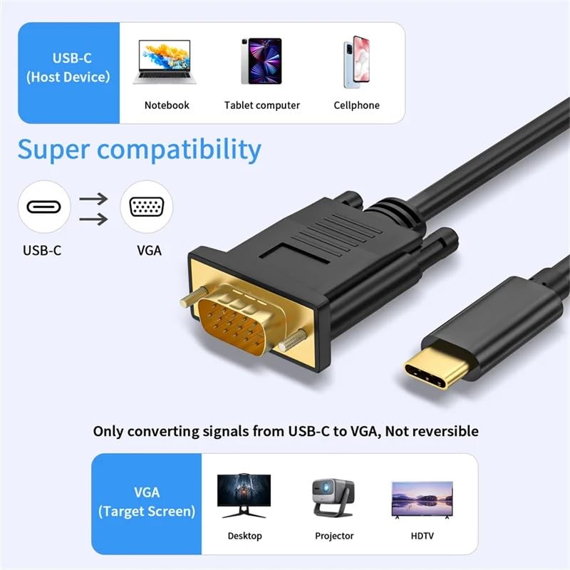 Image of MICROWARE USB Type C 3.1 to VGA Adapter Cable 1080P Type C Male to VGA Male Video Converter Cable for HDTV Projector Laptop Monitor 1 /1.8M