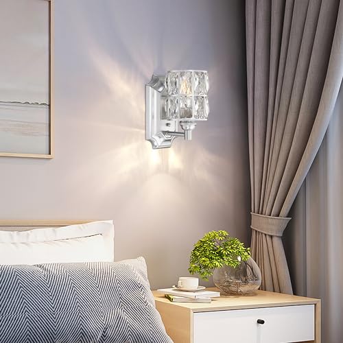 Image of Crystal Wall Sconce Brushed Nickel Dry&Wet Dual Use 1 Light 2 Pack