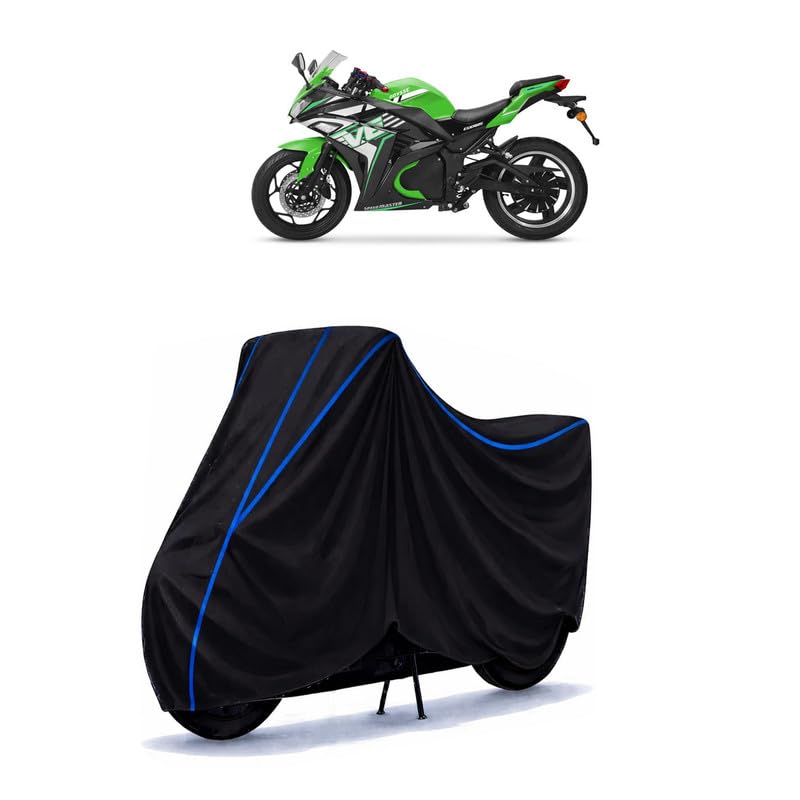 Image of Odysse Electric Vader Bike Cover Water Resistant Universal Motorcycle Rain | Heavy Duty UV Protection, Dust, Scratch Indoor Outdoor All Weather with Black Blue Piping Elastic