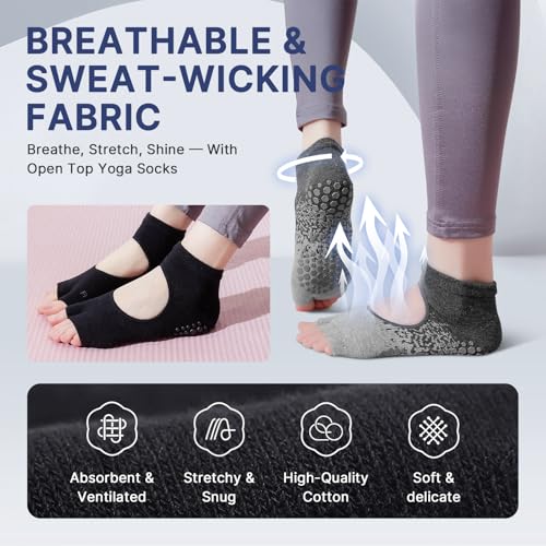 Image of Pilates Socks for Women Grip Yoga Non Slip Socks for Barre Dance Workout Hospital