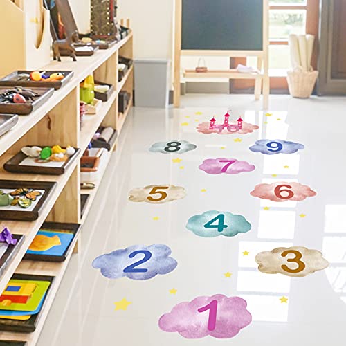 Image of HUANLE Kids DIY Lattice Floor Sticker Hopscotch Footprint Room Decor Number Brain Games Sticker Digital Pathway Art Floor Tile Decals Puzzle Games Party Social Decor for Baby Room Classroom Nursery