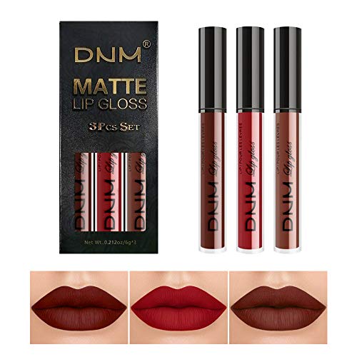 3Pcs Deep Red Brown Matte Lipstick Set , Deep Red Brown Lip Stain Long Lasting 24 Waterproof Lip Gloss Gift Set ,Lipstick Sets For Women Lippies Lip Matte Makeup Lipgloss Beauty Cosmetics Kit (Set02) #TOP6