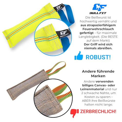 Bull Fit Beisswurst für Hunde, 30 cm mit Handschlaufe - Sehr Robustes Hundespielzeug zum Training, Tauziehen und Zerrspiele mit Hund - Aus hochwertigem Feuerwehrschlauch handgefertigt, Schwimmfähig