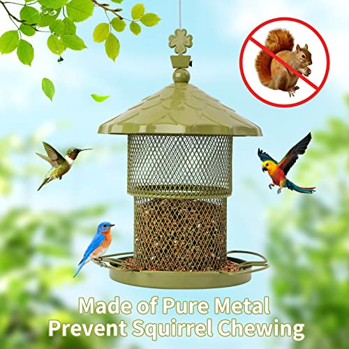 Bird Feeder,Squirrel Proof Bird Feeders For Outside,7 Lb Seed Capacity Wild Bird Feeders,Heavy Duty Metal Bird Feeders For Outdoors Hanging With Cardinal,Finch,Sparrow,Blue Jay(Green) #TOP2