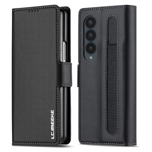 ZHOZEXIN Funda de Piel sintética para Samsung Galaxy Z Fold 3, Cierre magnético con Ranura para bolígrafo, Ranura para Billetes y Protector de Pantalla para Samsung Galaxy Z Fold 3 (Negro)