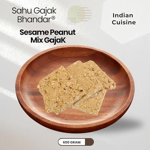 Image of SAHU GAJAK BHANDAR Sesame Peanut Chikki Bar 600g Pack of 3 | No Added Preservatives or Colors, Jaggery Snacks, Til Groundnut Chikkis, Made with Cow Ghee