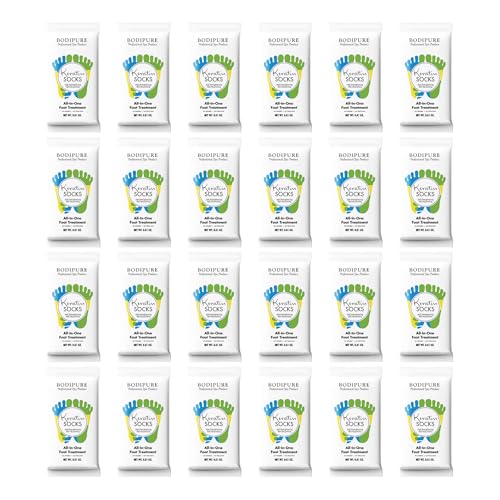Bodipure All-In-1 Moisturizing Foot Mask, Keratin & Vitamin E Foot Mask for Dry Cracked Feet, Callus & Heel Softening, Easy-to-Use Pedicure Foot Repair, Chemical-free Feet Treatment 24 Pairs