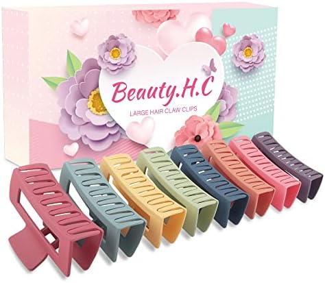 Beauty.H.C 8PCS Large Hair Claw Clips Colorful Square Claw Clips for Thick Thin Curly Long Hair Strong Hold big Hair Clips for Women Girls Pastel Jaw Clips Gifts(4.1 Inches Nonslip)