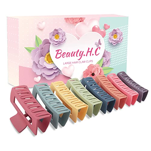 Beauty.h.c 8Pcs Large Hair Claw Clips Colorful Square Claw Clips For Thick Thin Curly Long Hair Strong Hold Big Hair Clips For Women Girls Pastel Jaw Clips Gifts(4.1 Inches Nonslip) #TOP3