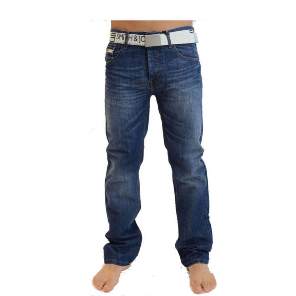 Smith & Jones Men's Stonewash Wide Leg Bootcut Jeans W/Free Belt (38W X 30L, Midwash)