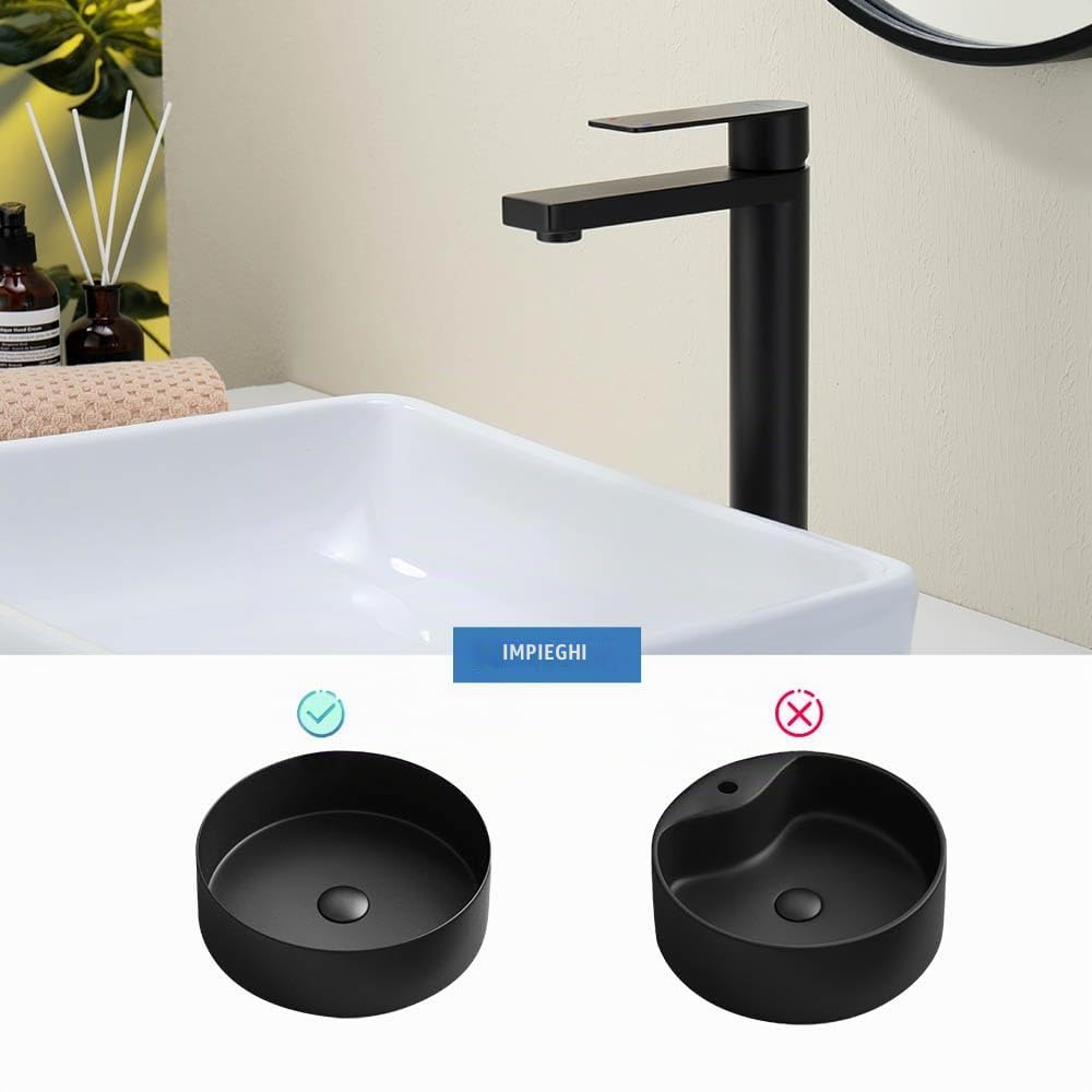 Decaura Rubinetto Bagno Lavabo Alto Nero con bocca alta 250mm, Miscelatore Monocomando per Lavabo Fredda e Calda Regolabile in acciaio inox