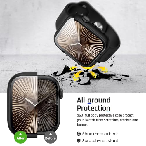Image of VEMIGON Waterproof Case for Apple Watch Series 11 /10 46mm with Tempered Glass Screen Protector, Full Coverage Hard PC Bumper Back Frame, Protective Cover for iWatch - (S11 /S10-46mm Black)