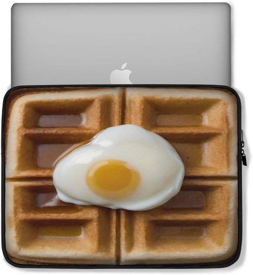 Protective Case Cover Bag for iPad (Regular, Air, Pro 9, 10, 11, 12, 13 inches) Cute Novelty Funny Waffle Breakfast Food Foodie Waffles Lover with a Sunny Side up Egg Design Zippered Sleeve image 2