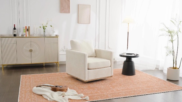 Sillón giratorio tapizado marrón moderno miniatura 7