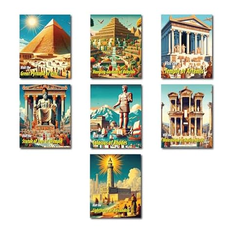 Set of 7, Seven Wonders of the Ancient World Tourist Poster, Living Room, Travel Cultural Home Decor, History Wall Art Print (8x10) Cover