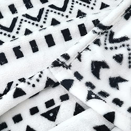 Vessia Oversized Flannel Fleece Plush Blanket Throw Size(50"X70") - Black And White Boho Geometric Pattern Blanket - Soft Cozy Lightweight Microfiber Bohemian Blanket For All Seasons #TOP5