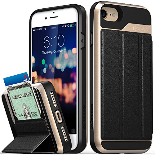 iPhone 8 Wallet Case, iPhone 7 Wallet Case, Vena [vCommute][Military Grade Drop Protection] Flip Leather Cover Card Slot Holder with Kickstand for Apple iPhone 8 / iPhone 7 (Gold/Black)
