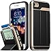 iPhone 7 Wallet Case, Vena [vCommute] Flip Leather Back [Card Slot Holder][Smart Cover KickStand] Heavy Duty Cover for Apple iPhone 7 4.7" (2016) - Black/Gold