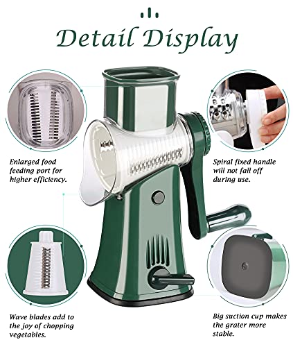 Ourokhome Rotary Cheese Grater Shredder - 5 Blade Drum Vegetable Slicer Potato Wavy Cutter With A Peeler And A Cleaning Brush (Green) #TOP5
