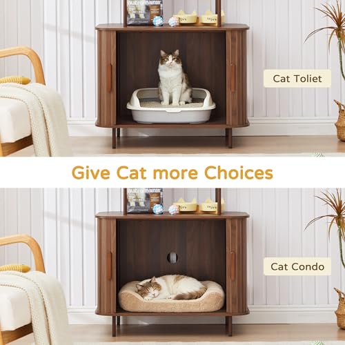 Image of 62 inch Sliding Door Hidden Cat Litter Box Enclosure with Shelves