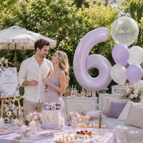 Image of SUWEN 40 Inch Light Purple Large 6 Balloon Number Big Foil Helium Lavender Number Balloons Huge Mylar 0-9 Giant Jumbo Happy 6th Birthday Party Anniversary Decorations