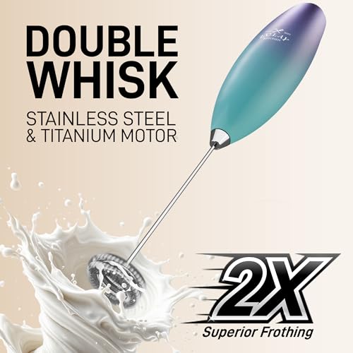Image of Zulay Kitchen Powerful Milk Frother Wand With Duracell Batteries - Ultra Fast Handheld Drink Mixer - Electric Whisk Foam Maker for Coffee, Lattes, Cappuccino & Matcha - Double Whisk - Purple Teal Fade