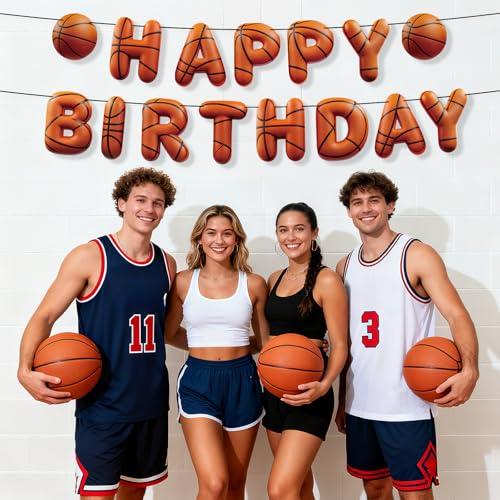 Image of Sport Birthday Banner, 3D Sport Theme Happy Birthday Banner (Basketball) | Decoration Funny Ball Themed Party Supplies Suitable for Kids Teenagers Adults