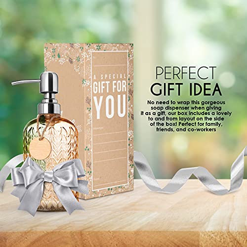 Image of Florre Hand Soap Dispenser Bathroom - Kitchen Glass Sanitizer Bottle with Stainless Steel Pump and Silicone Funnel Set Ideal for Hand Soap, Liquid Sink Dish Soap, Lotion, Oils - 15 Ounce (Oz) (Multi)