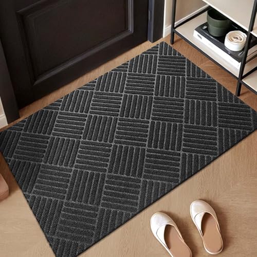 Alfombra Antideslizante,Alfombra Pasillo Lavable A Máquina,Estera De Puerta Estrecha Con Soporte De Pvc,Alfombra De Control De Polvo Para Salón, Dormitorio, Cocina, Oficina, Pasillo(Black,90x120cm)