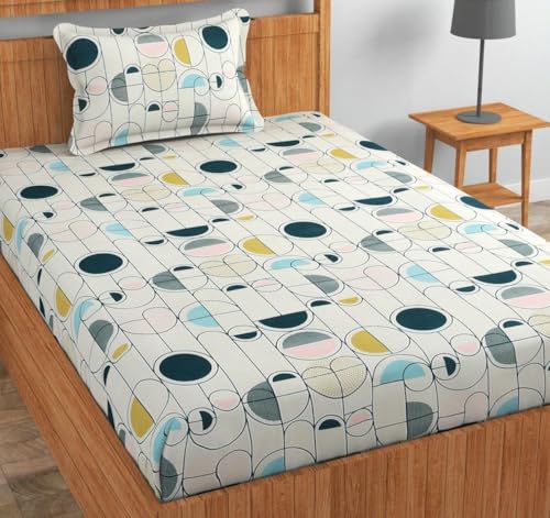 Image of Cotton 210 tc Flat Single | Diwan | Single Mattress Coat Bed Bedsheets for Summer Winter Breathable | Wrinkle Free (Size-60 X 90 Inch) with 1 Pillow Cover 60 x 90 Inches, Floral, White Black