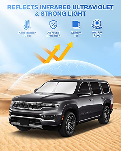 Image of Canvcle Windshield Sun Shade for 2022-2025 2026 Jeep Grand Wagoneer (Not for Jeep Wagoneer) Accessories Sunshade Side Rear Window Shade Cover Sun Visor Privacy Protection Keep Vehicle Cool Black 8PCS